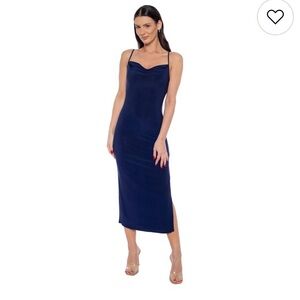 bebe Navy Cowl-Neck Midi Slip Dress